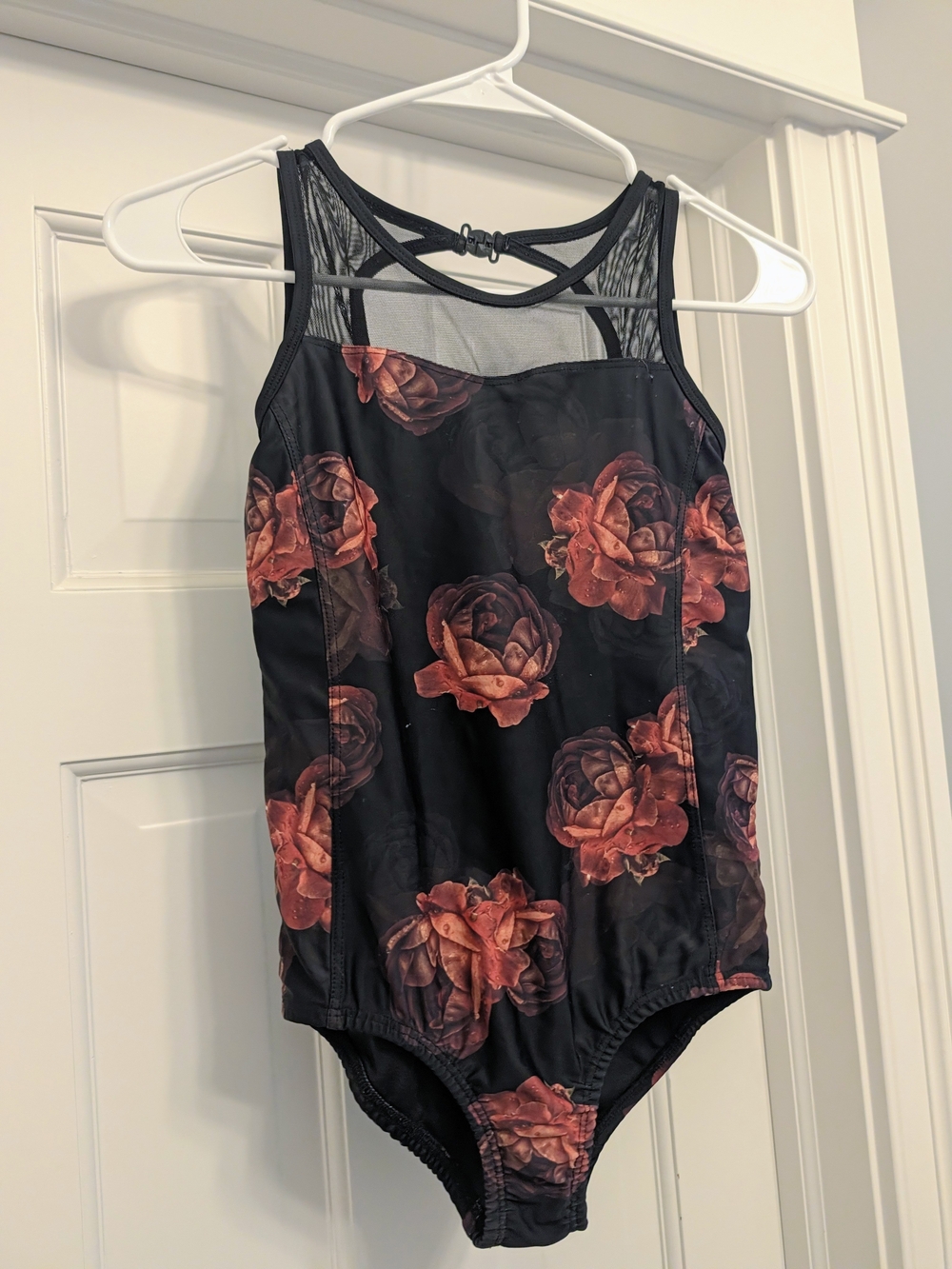 XS Floral Mesh-Accent One Piece Leo - Black with Rose Print Sadie Jane